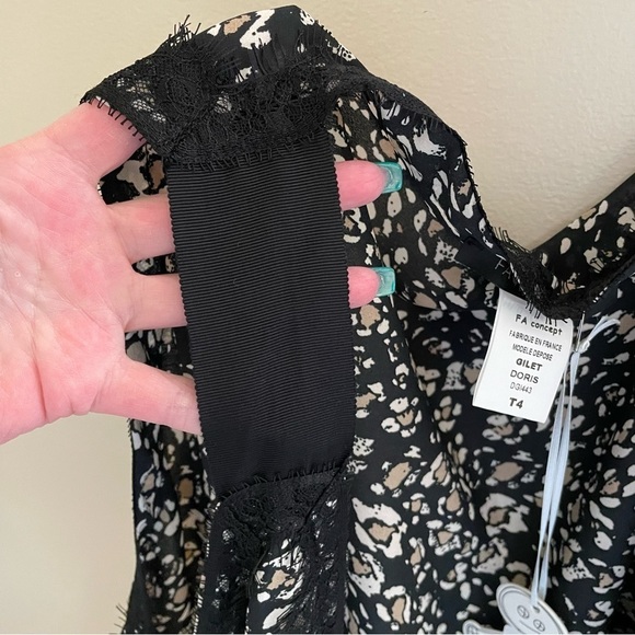 FA Concept Gilet “Doris” Flowy Lace Trim, Black/Tan/Cream, Size XL - Picture 3 of 9